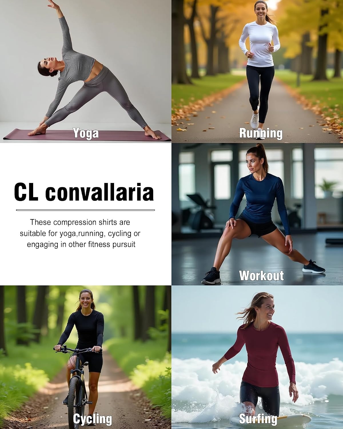 image:imageCL convallaria Womens Compression Shirt Short Sleeve Workout Yoga Top Athletic tshirts Lightweight soft cooling moisturewicking quick drying base layer Ideal for gym running and sportsBlackwhitedark Blueheather Ligth Gray