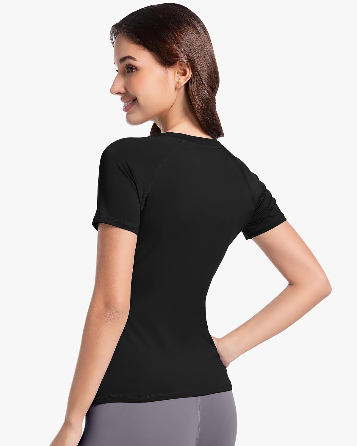 image:imageCL convallaria Womens Compression Shirt Short Sleeve Workout Yoga Top Athletic tshirts Lightweight soft cooling moisturewicking quick drying base layer Ideal for gym running and sports2 Black2 Whiteshort Sleeve