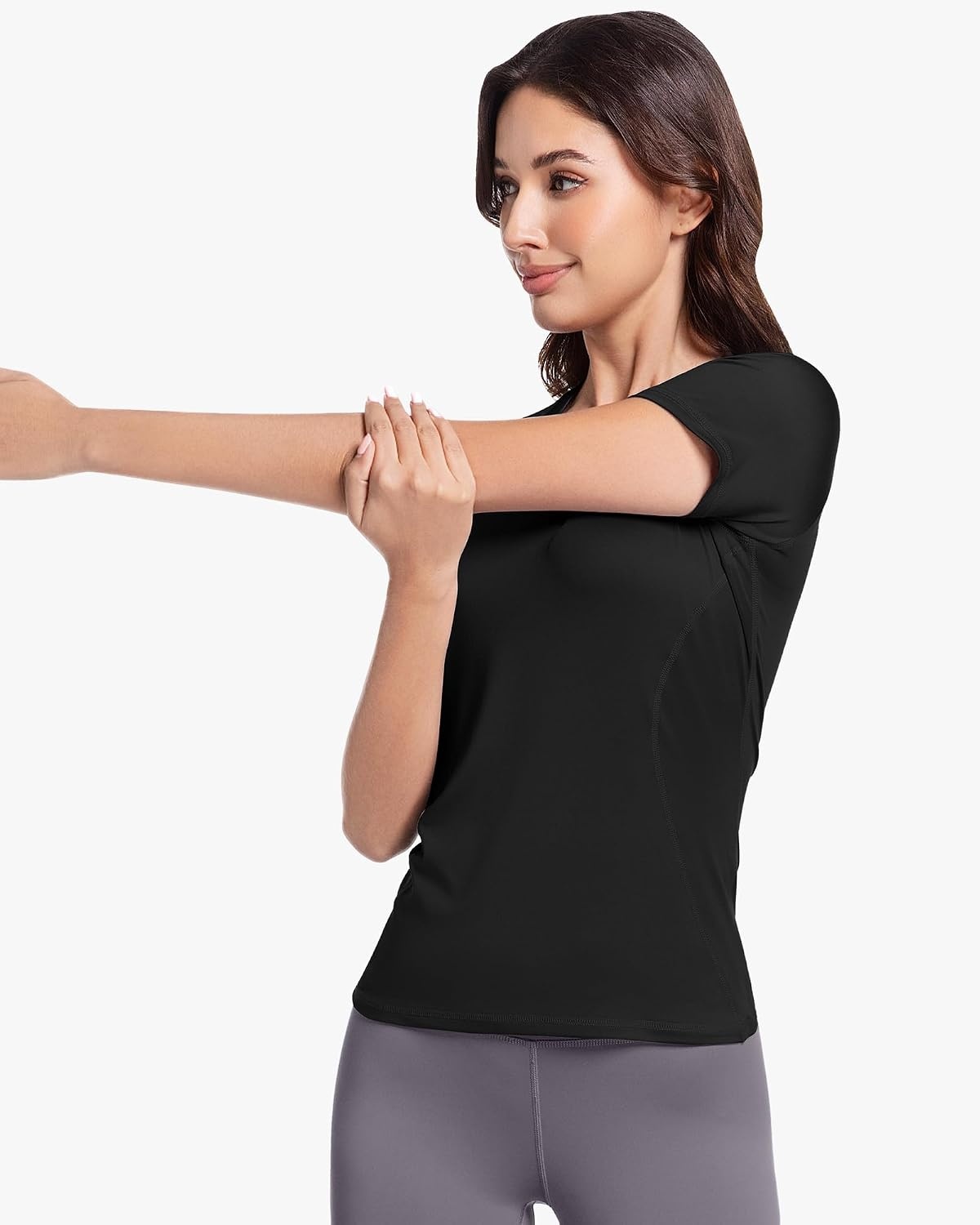 image:imageCL convallaria Womens Compression Shirt Short Sleeve Workout Yoga Top Athletic tshirts Lightweight soft cooling moisturewicking quick drying base layer Ideal for gym running and sportsBlackwhitedark Blueheather Ligth Grayshort