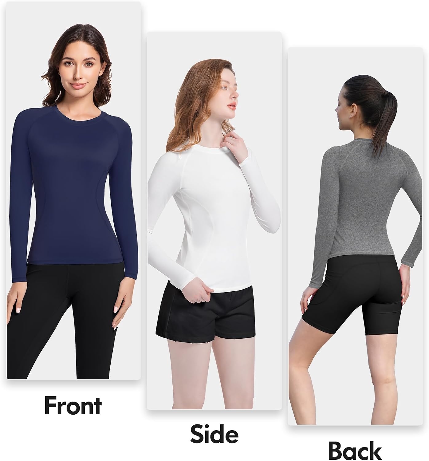 image:imageCL convallaria Womens Compression Shirt Short Sleeve Workout Yoga Top Athletic tshirts Lightweight soft cooling moisturewicking quick drying base layer Ideal for gym running and sportsBlackwhitedark Blueheather Ligth Gray