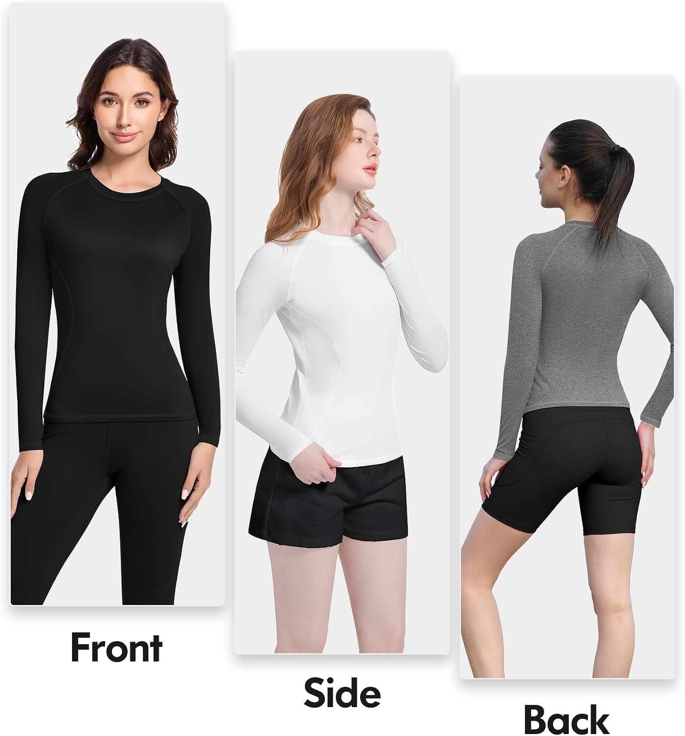 image:imageCL convallaria Womens Compression Shirt Short Sleeve Workout Yoga Top Athletic tshirts Lightweight soft cooling moisturewicking quick drying base layer Ideal for gym running and sports2blackwhiteheather Ligth Gray