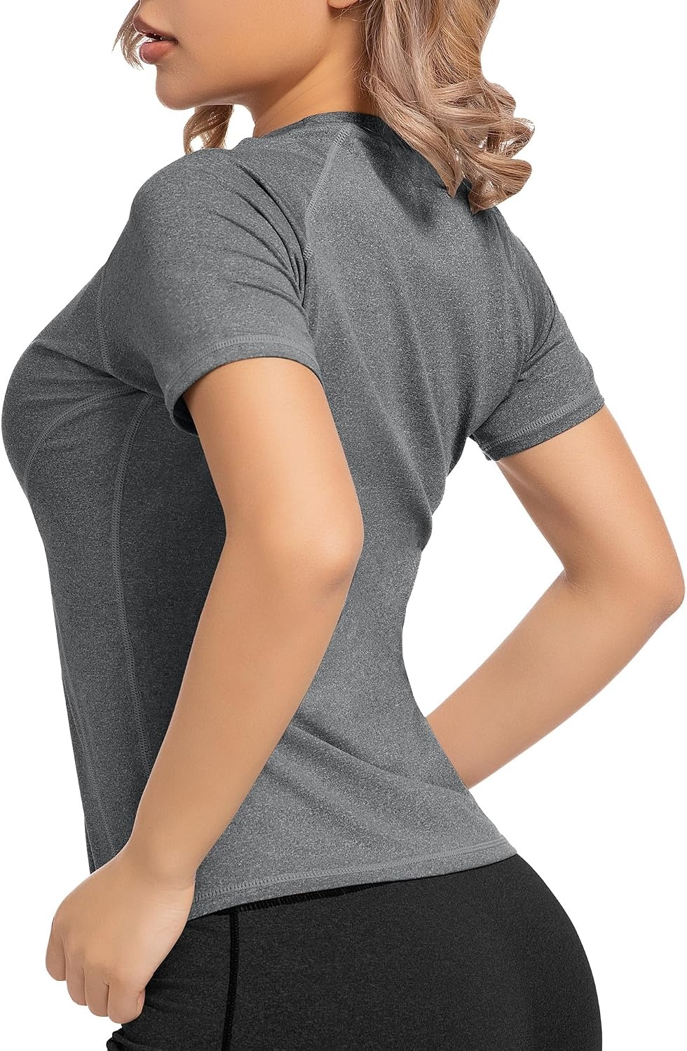 image:imageCL convallaria Womens Compression Shirt Short Sleeve Workout Yoga Top Athletic tshirts Lightweight soft cooling moisturewicking quick drying base layer Ideal for gym running and sports2blackwhiteheather Ligth Grayshort