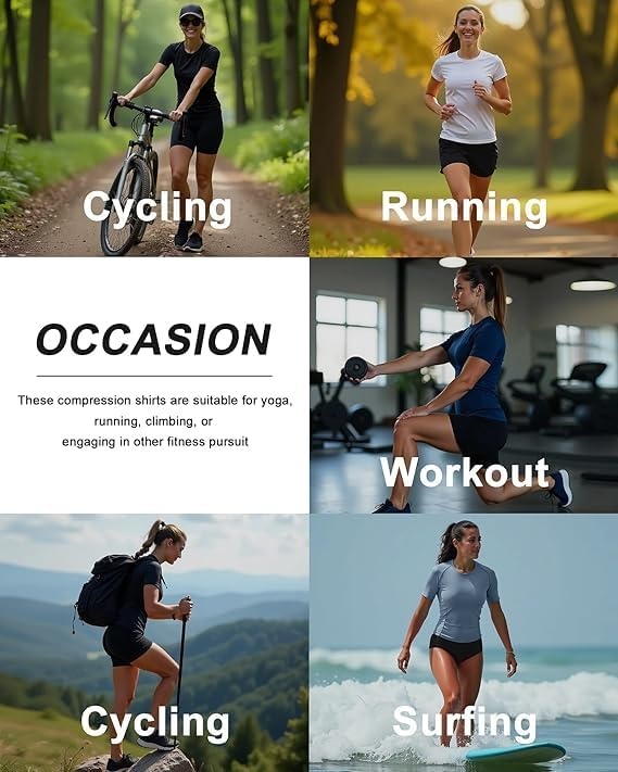 image:imageCL convallaria Womens Compression Shirt Short Sleeve Workout Yoga Top Athletic tshirts Lightweight soft cooling moisturewicking quick drying base layer Ideal for gym running and sportsBlackwhitedark Blueheather Ligth Grayshort