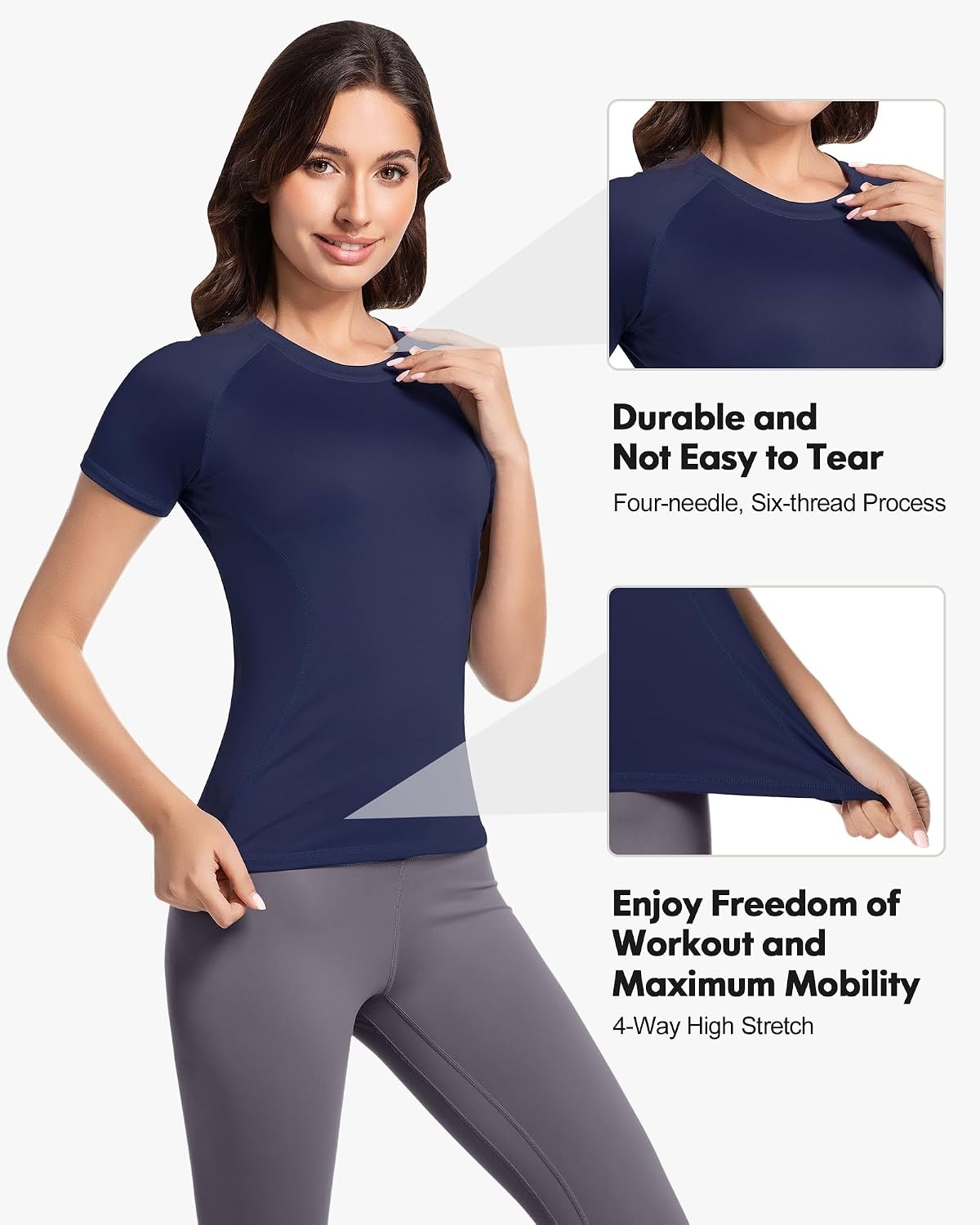 image:imageCL convallaria Womens Compression Shirt Short Sleeve Workout Yoga Top Athletic tshirts Lightweight soft cooling moisturewicking quick drying base layer Ideal for gym running and sportsBlackwhitehaze Bluedark Blueshort