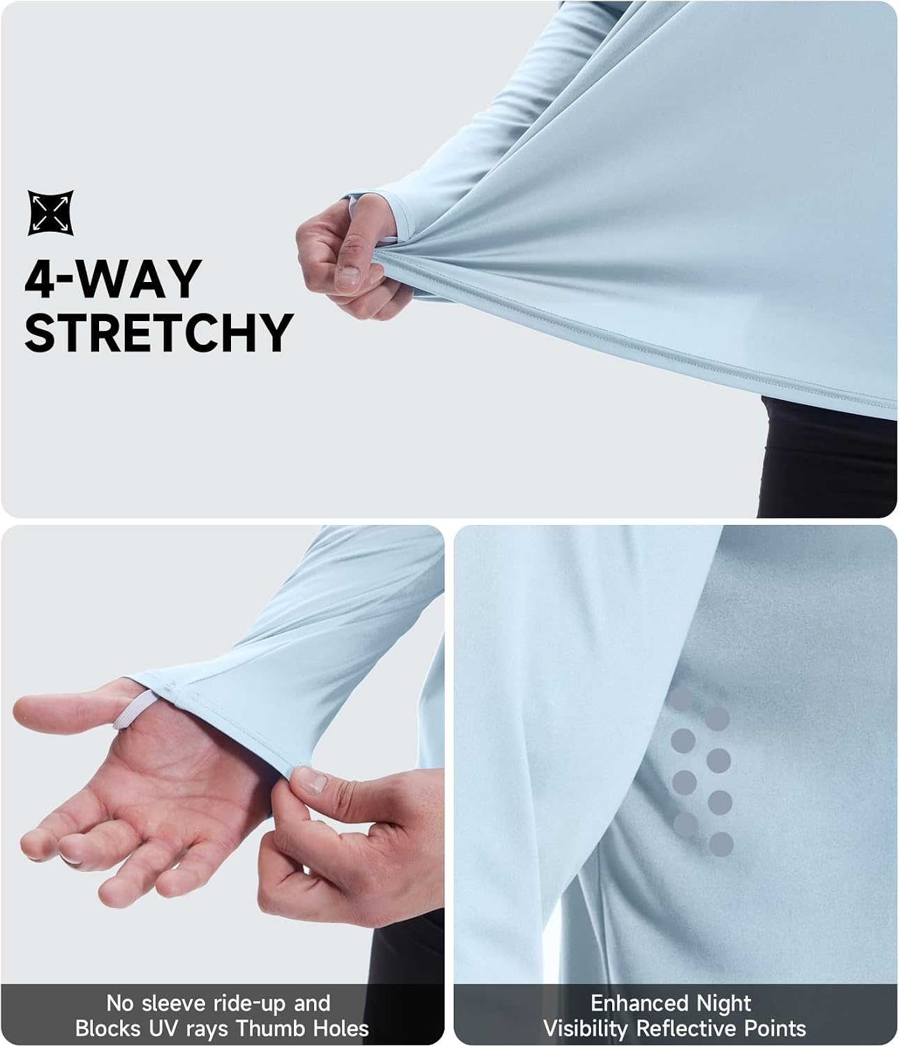 image:imageMens UPF 50 Long Sleeve Sun Shirts Fishing Rash Guard Uv Protection Tops Dry fit spf moisture wicking breathable performance cooling pfg sunscreen undershirts for swim workout running beachLigth Bluewhiteligth Graysky Blue