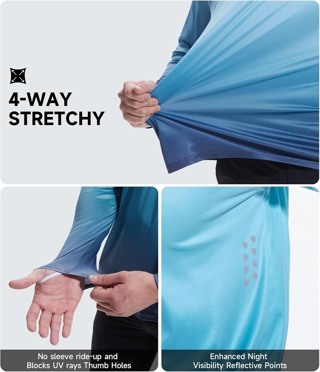 image:imageMens UPF 50 Long Sleeve Sun Shirts Fishing Rash Guard Uv Protection Tops Dry fit spf moisture wicking breathable performance cooling pfg sunscreen undershirts for swim workout running beachLigth Bluewhitegradient Blue Whitegradient Green Grey