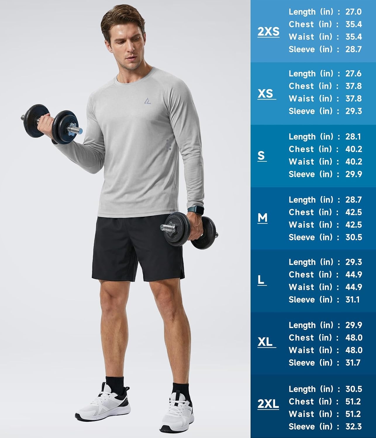 image:imageMens UPF 50 Long Sleeve Sun Shirts Fishing Rash Guard Uv Protection Tops Dry fit spf moisture wicking breathable performance cooling pfg sunscreen undershirts for swim workout running beachLigth Bluewhiteligth Graysky Blue
