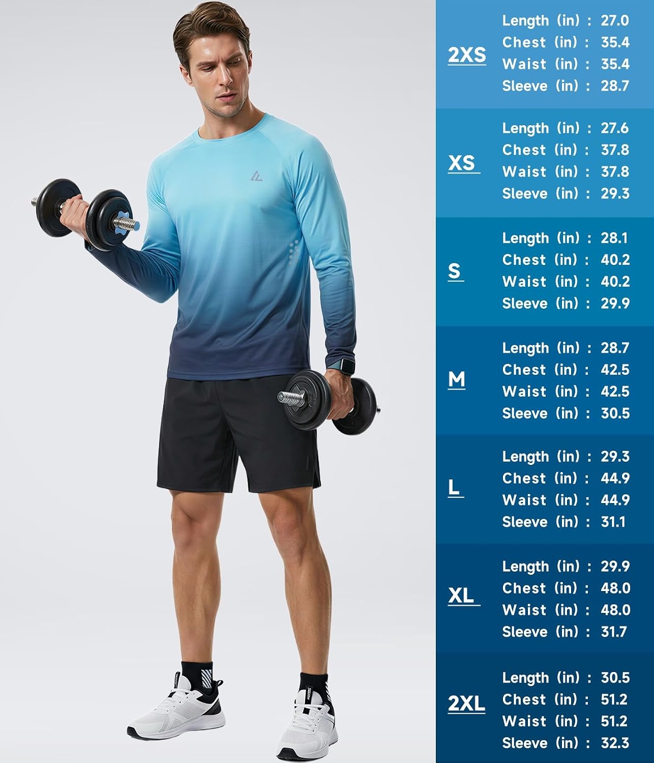 image:imageMens UPF 50 Long Sleeve Sun Shirts Fishing Rash Guard Uv Protection Tops Dry fit spf moisture wicking breathable performance cooling pfg sunscreen undershirts for swim workout running beachLigth Bluewhitegradient Blue Whitegradient Green Grey