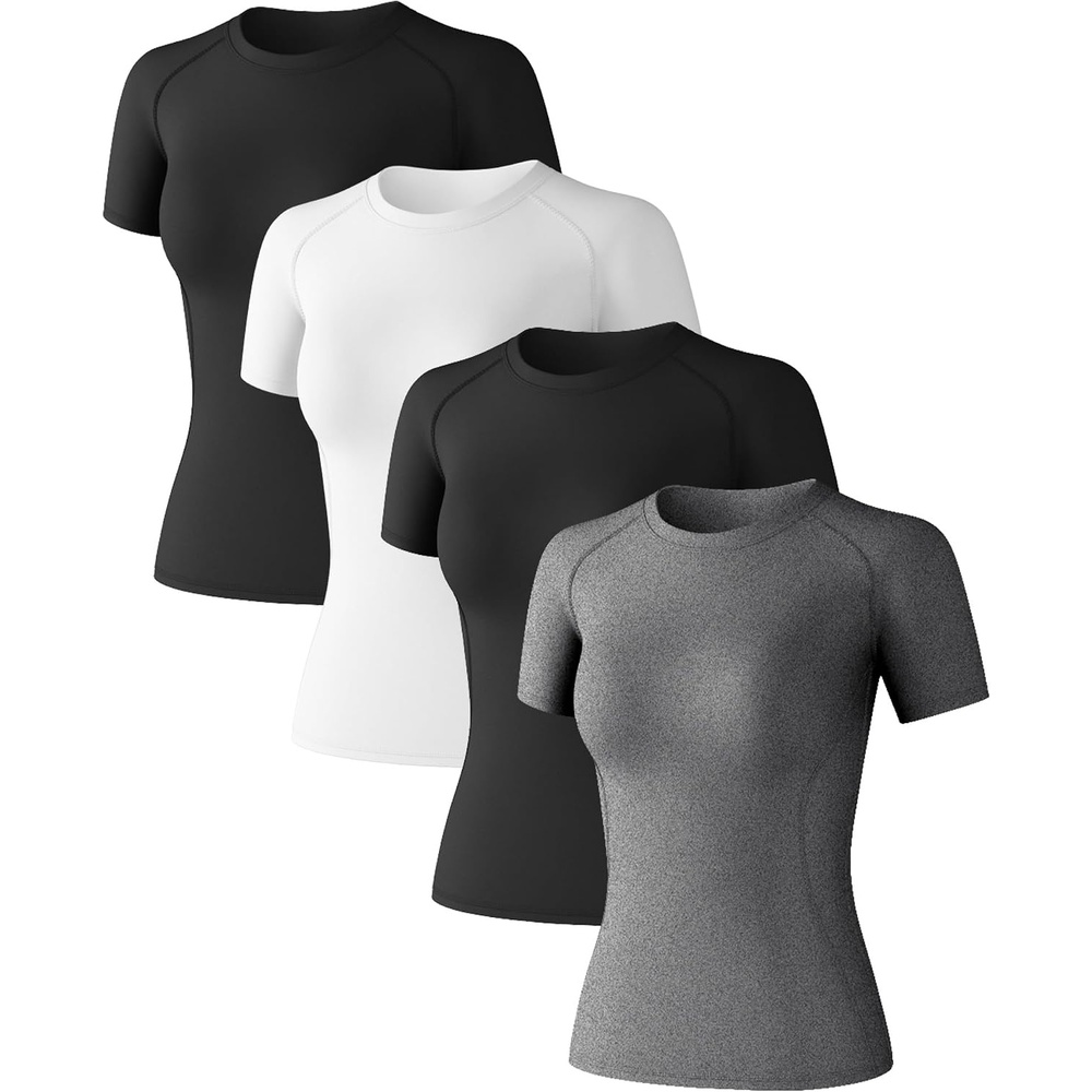 image:imageCL convallaria Womens Compression Shirt Short Sleeve Workout Yoga Top Athletic tshirts Lightweight soft cooling moisturewicking quick drying base layer Ideal for gym running and sports2blackwhiteheather Ligth Grayshort
