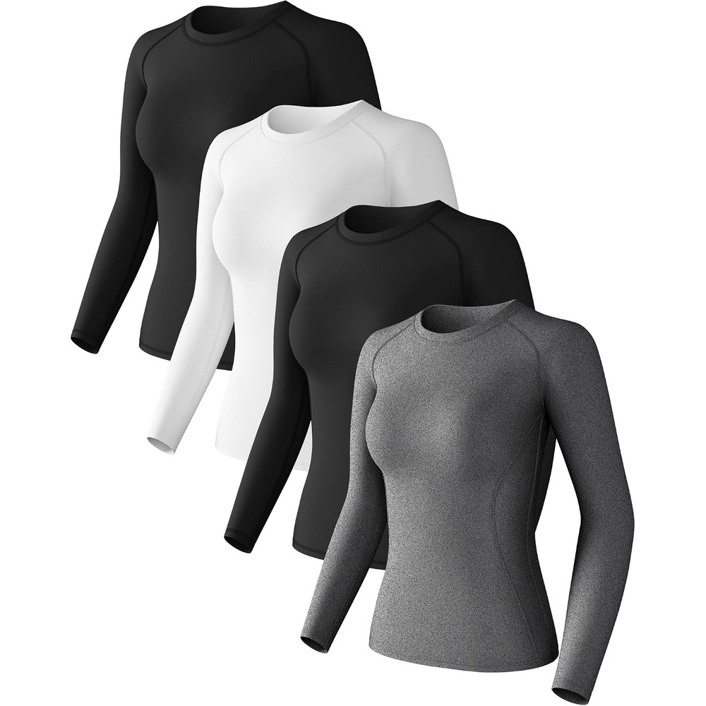 image:imageCL convallaria Womens Compression Shirt Short Sleeve Workout Yoga Top Athletic tshirts Lightweight soft cooling moisturewicking quick drying base layer Ideal for gym running and sports2blackwhiteheather Ligth Gray