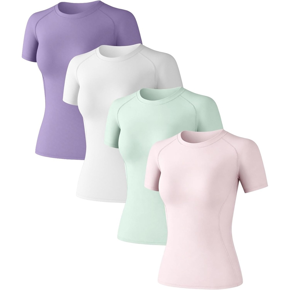 image:imageCL convallaria Womens Compression Shirt Short Sleeve Workout Yoga Top Athletic tshirts Lightweight soft cooling moisturewicking quick drying base layer Ideal for gym running and sportsLight Pinkwhitevioletlight Green