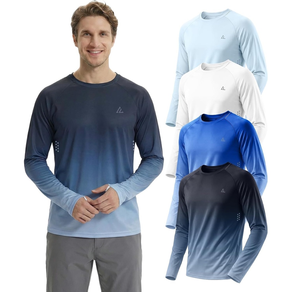 image:imageMens UPF 50 Long Sleeve Sun Shirts Fishing Rash Guard Uv Protection Tops Dry fit spf moisture wicking breathable performance cooling pfg sunscreen undershirts for swim workout running beachLigth Bluewhitegradient Blue Whitegradient Black