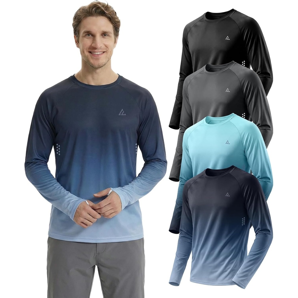 image:imageMens UPF 50 Long Sleeve Sun Shirts Fishing Rash Guard Uv Protection Tops  Dry fit spf moisture wicking breathable performance cooling pfg sunscreen undershirts for swim workout running beachDark Greyblackgradient Green Greygradient Black