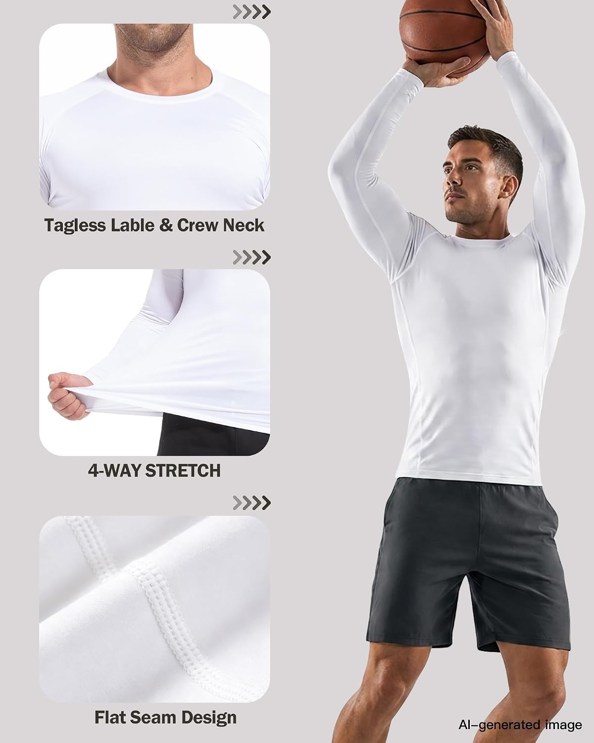 image:imageCL convallaria Compression Shirt Men Long Short Sleeve Workout Rash Guard Dry fit moisture wicking cool undershirt breathable stretch tight lightweight tshirts for athletic gym basketballC2black2whiteblue
