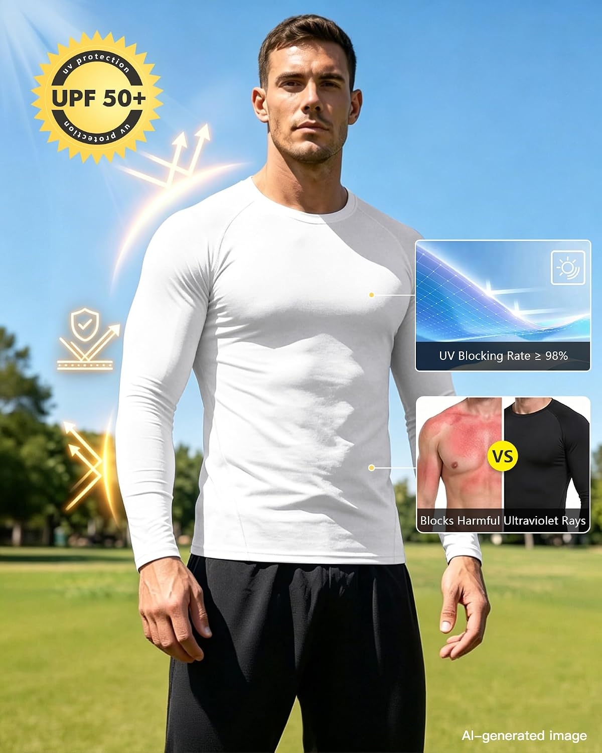 image:imageCL convallaria Compression Shirt Men Long Short Sleeve Workout Rash Guard Dry fit moisture wicking cool undershirt breathable stretch tight lightweight tshirts for athletic gym basketballC2black2whiteblue