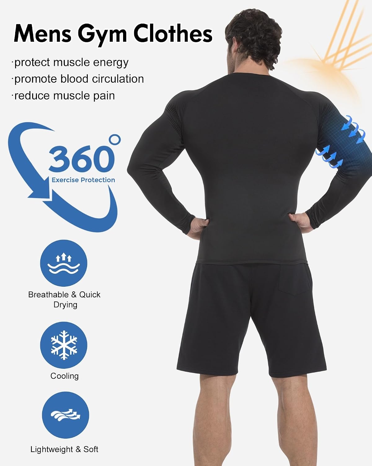 image:imageCL convallaria Compression Shirt Men Long Short Sleeve Workout Rash Guard Dry fit moisture wicking cool undershirt breathable stretch tight lightweight tshirts for athletic gym basketballD2black2white