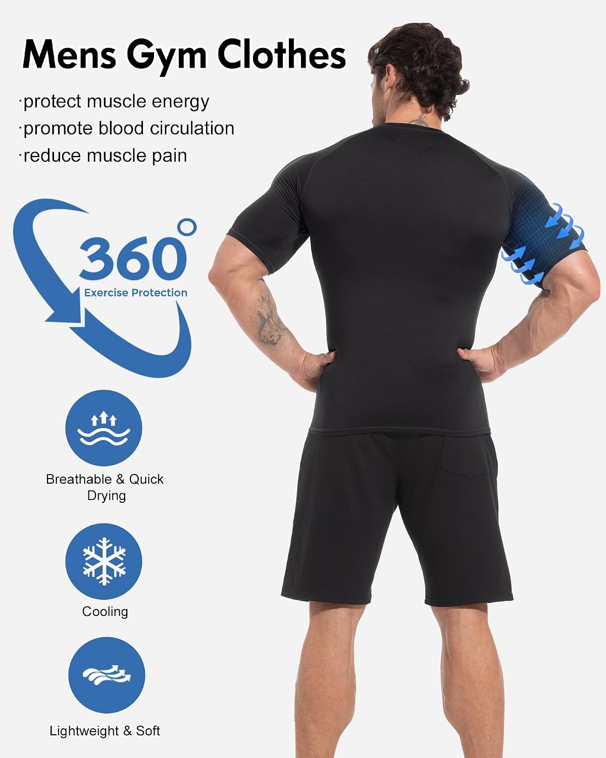 image:imageCL convallaria Compression Shirt Men Long Short Sleeve Workout Rash Guard Dry fit moisture wicking cool undershirt breathable stretch tight lightweight tshirts for athletic gym basketballE2blackwhitebluegrey