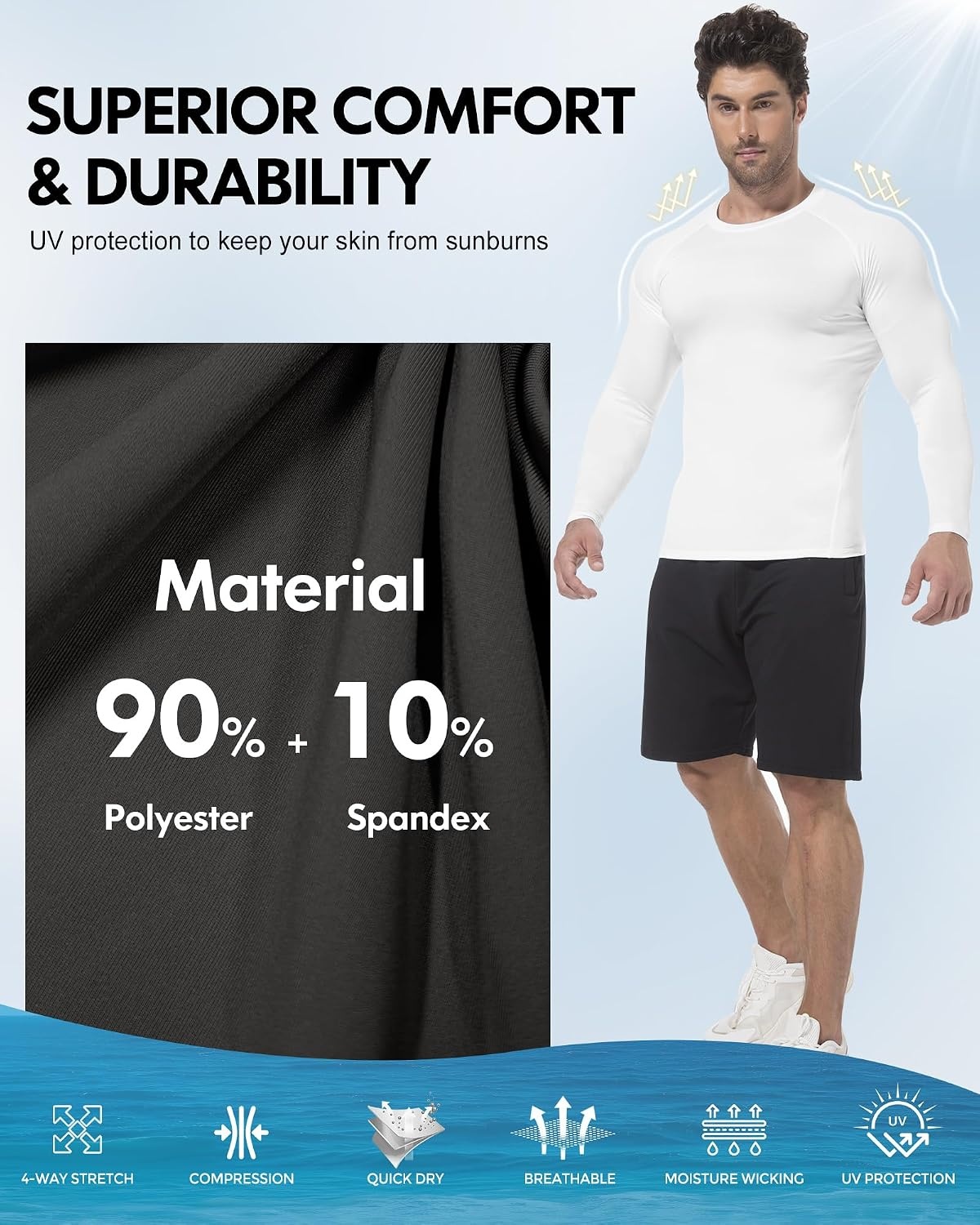 image:imageCL convallaria Compression Shirt Men Long Short Sleeve Workout Rash Guard Dry fit moisture wicking cool undershirt breathable stretch tight lightweight tshirts for athletic gym basketballA2black2whiteblue