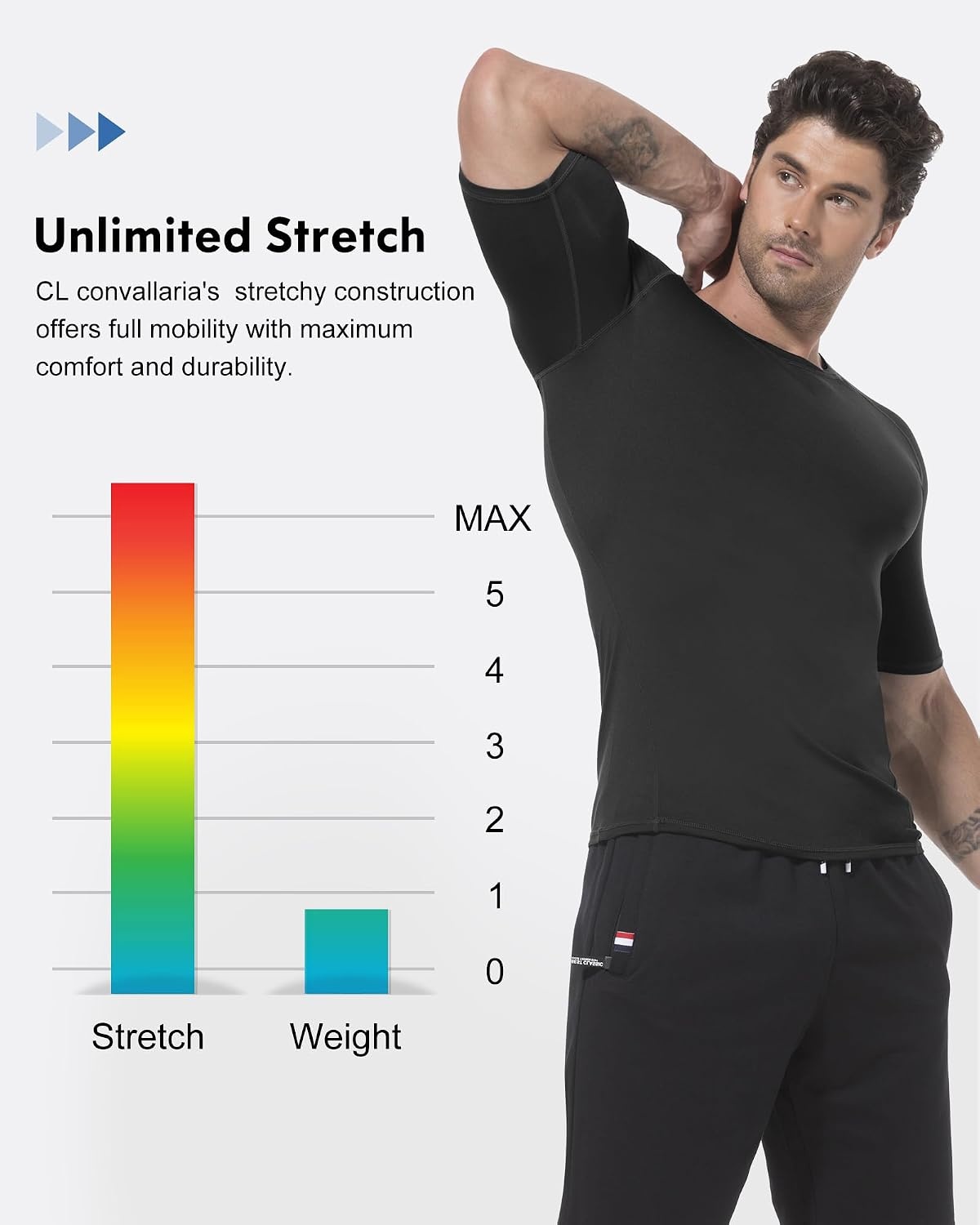 image:imageCL convallaria Compression Shirt Men Long Short Sleeve Workout Rash Guard Dry fit moisture wicking cool undershirt breathable stretch tight lightweight tshirts for athletic gym basketballA2black2whiteblue