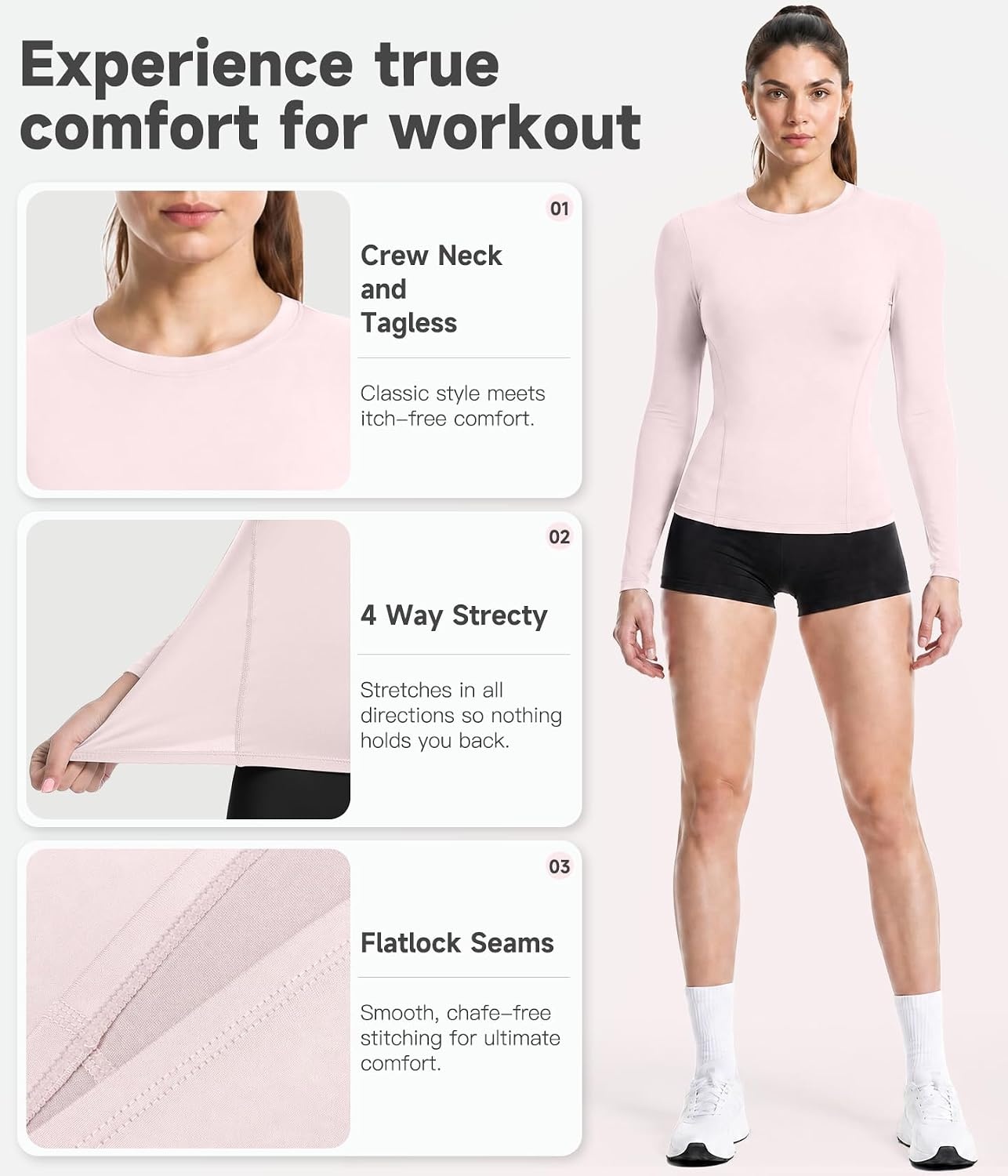 image:imageWomen Long Sleeve Compression Sun Shirts Workout Athletic Underscrubs Top Upf 50 breathable uv protection spf rash guard moisture wicking dry fit cooling undershirt for gym running swimPurplenavy Bluelight Pinkgreen