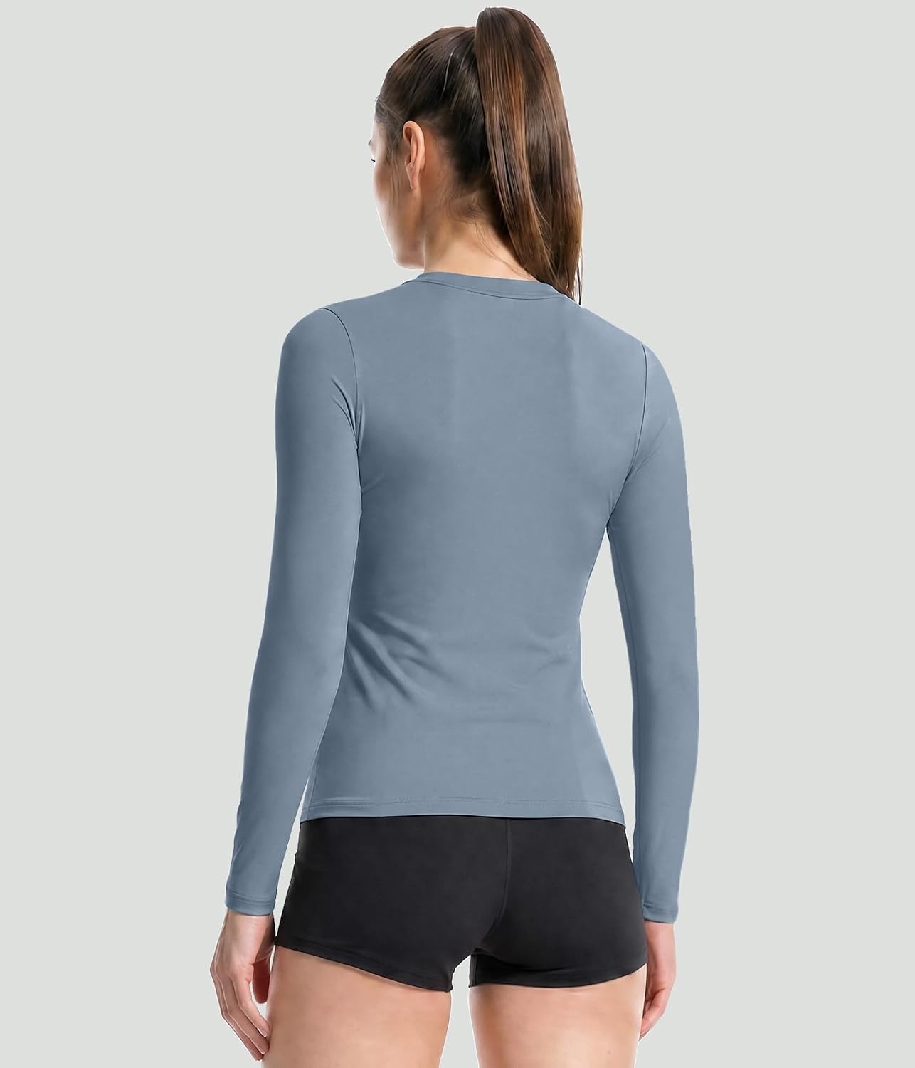 image:imageWomen Long Sleeve Compression Sun Shirts Workout Athletic Underscrubs Top Upf 50 breathable uv protection spf rash guard moisture wicking dry fit cooling undershirt for gym running swimBlackhaze Blue