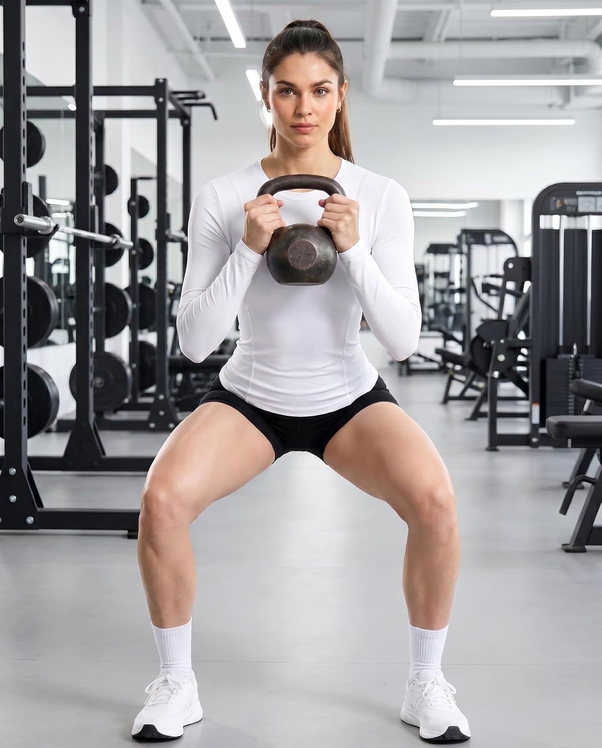 image:imageWomen Long Sleeve Compression Sun Shirts Workout Athletic Underscrubs Top Upf 50 breathable uv protection spf rash guard moisture wicking dry fit cooling undershirt for gym running swimBlackwhiteheather Light Greywine Red