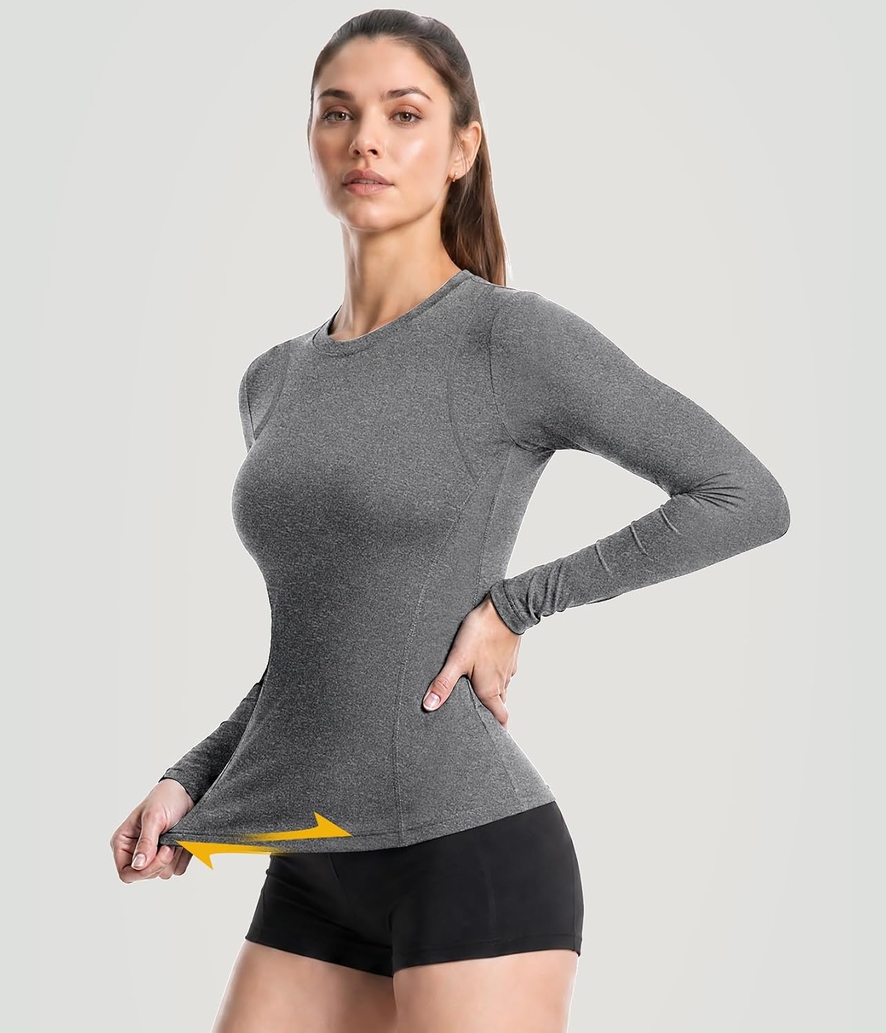 image:imageWomen Long Sleeve Compression Sun Shirts Workout Athletic Underscrubs Top Upf 50 breathable uv protection spf rash guard moisture wicking dry fit cooling undershirt for gym running swim2 Blackwhiteheather Light Grey