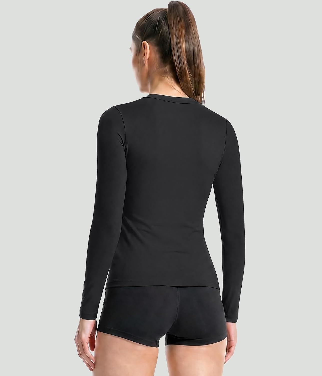 image:imageWomen Long Sleeve Compression Sun Shirts Workout Athletic Underscrubs Top Upf 50 breathable uv protection spf rash guard moisture wicking dry fit cooling undershirt for gym running swimBlackwhite