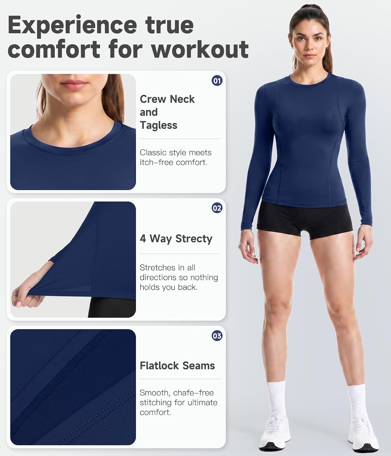 image:imageWomen Long Sleeve Compression Sun Shirts Workout Athletic Underscrubs Top Upf 50 breathable uv protection spf rash guard moisture wicking dry fit cooling undershirt for gym running swimBlackwhitedark Bluedark Coffee