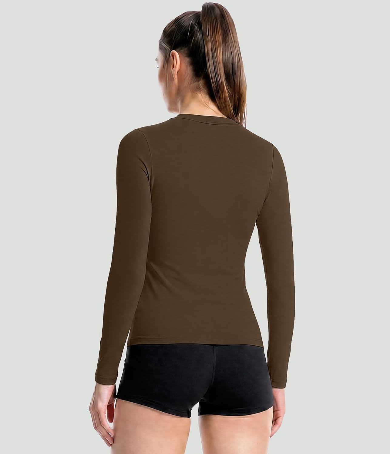 image:imageWomen Long Sleeve Compression Sun Shirts Workout Athletic Underscrubs Top Upf 50 breathable uv protection spf rash guard moisture wicking dry fit cooling undershirt for gym running swimBlackwhitedark Bluedark Coffee