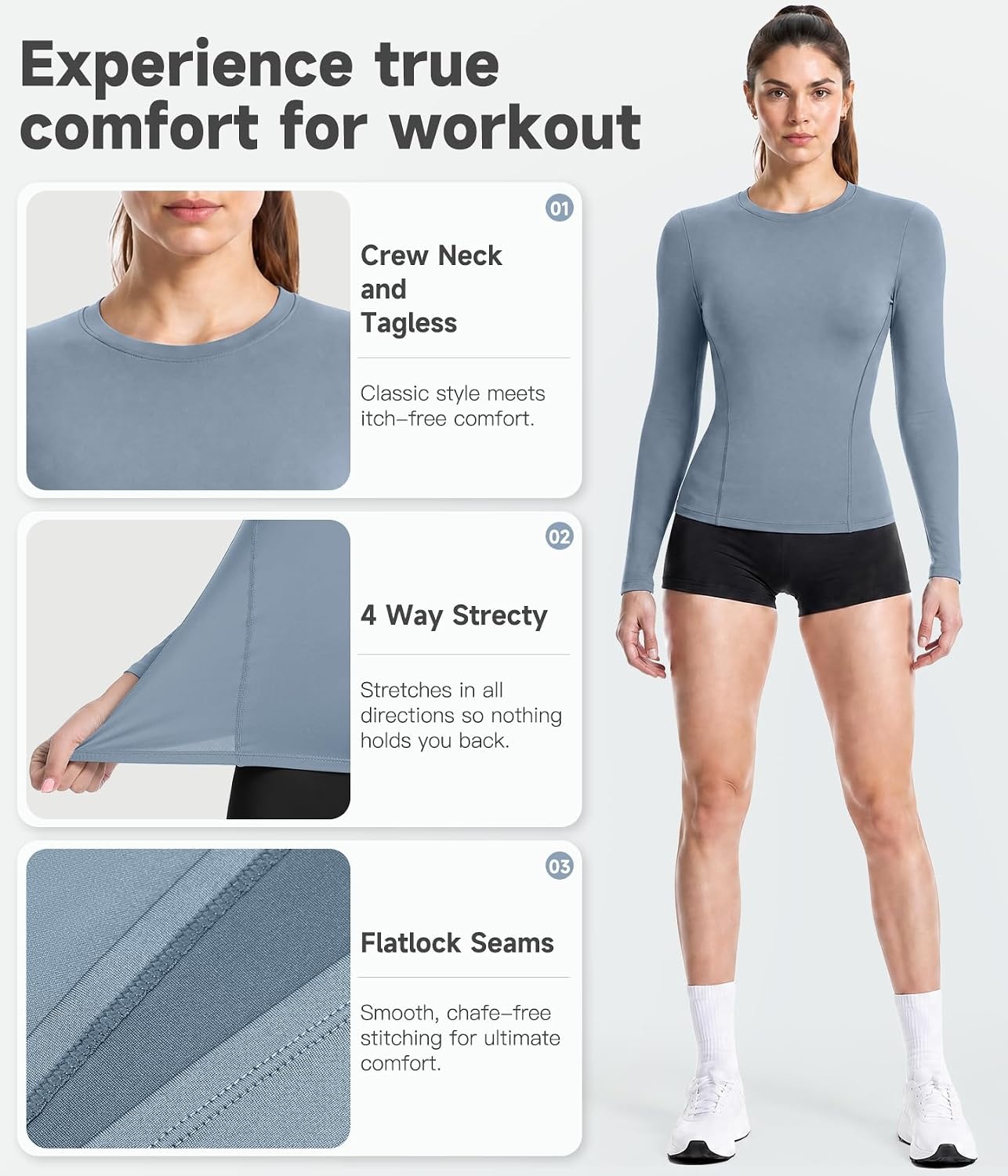 image:imageWomen Long Sleeve Compression Sun Shirts Workout Athletic Underscrubs Top Upf 50 breathable uv protection spf rash guard moisture wicking dry fit cooling undershirt for gym running swimBlackhaze Blue