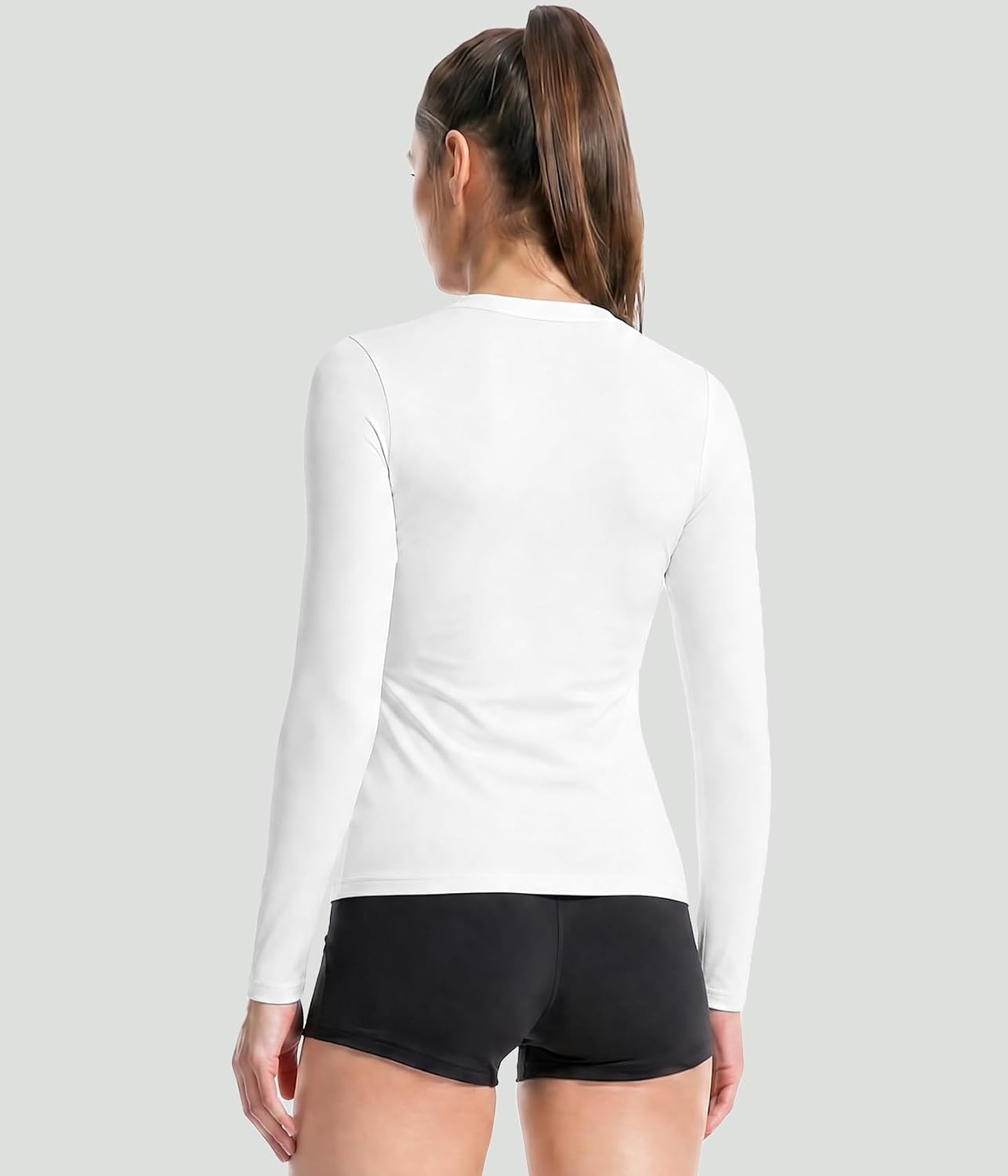 image:imageWomen Long Sleeve Compression Sun Shirts Workout Athletic Underscrubs Top Upf 50 breathable uv protection spf rash guard moisture wicking dry fit cooling undershirt for gym running swim2 Black2 White