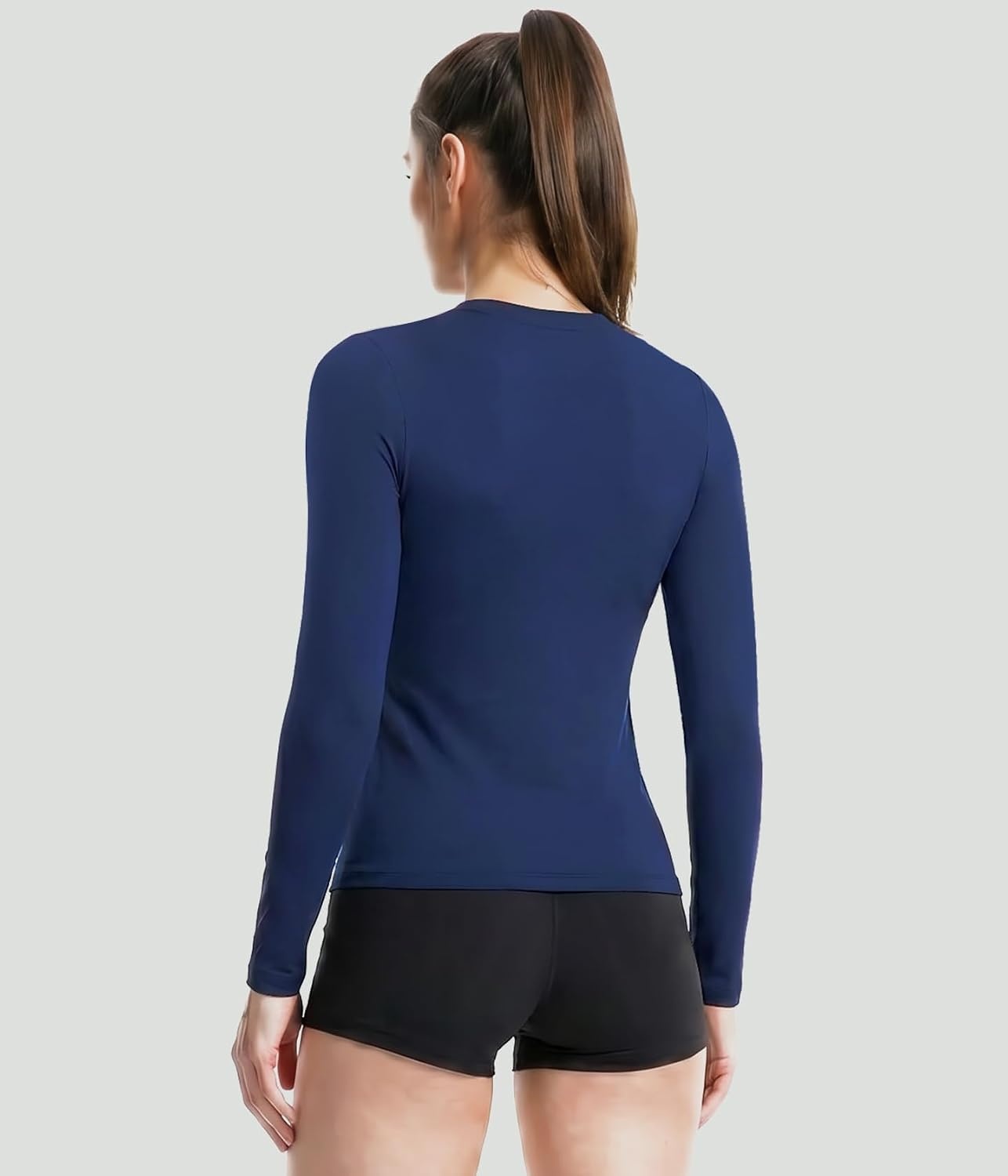 image:imageWomen Long Sleeve Compression Sun Shirts Workout Athletic Underscrubs Top Upf 50 breathable uv protection spf rash guard moisture wicking dry fit cooling undershirt for gym running swimBlackwhitehaze Bluedark Blue