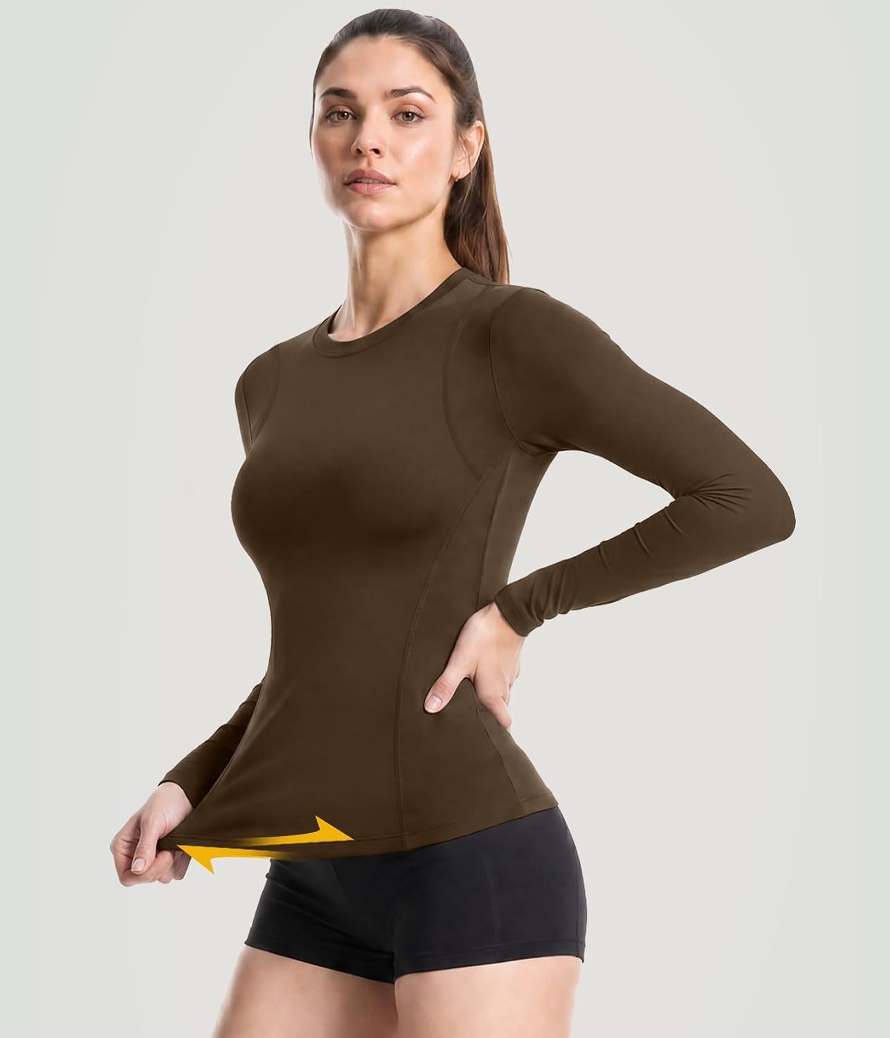 image:imageWomen Long Sleeve Compression Sun Shirts Workout Athletic Underscrubs Top Upf 50 breathable uv protection spf rash guard moisture wicking dry fit cooling undershirt for gym running swimBlackwhitedark Bluedark Coffee