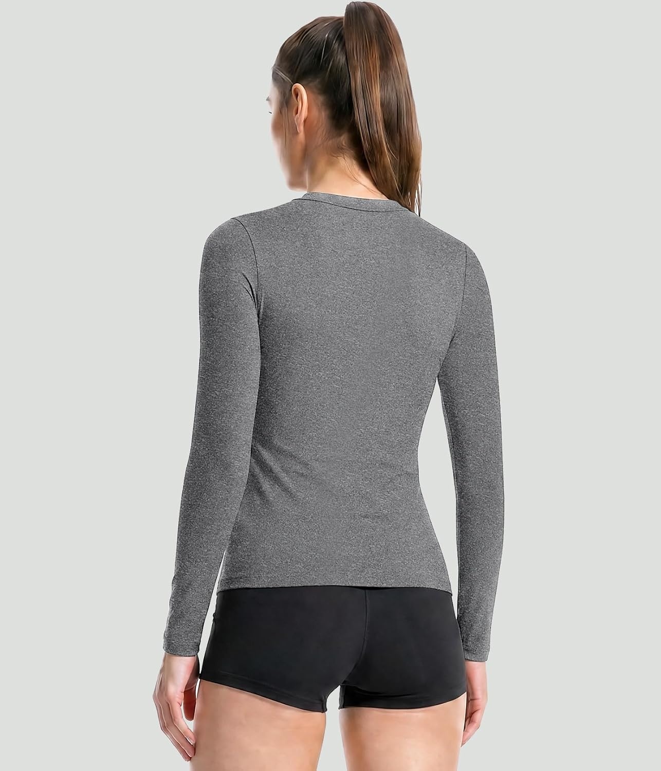 image:imageWomen Long Sleeve Compression Sun Shirts Workout Athletic Underscrubs Top Upf 50 breathable uv protection spf rash guard moisture wicking dry fit cooling undershirt for gym running swim2 Blackwhiteheather Light Grey