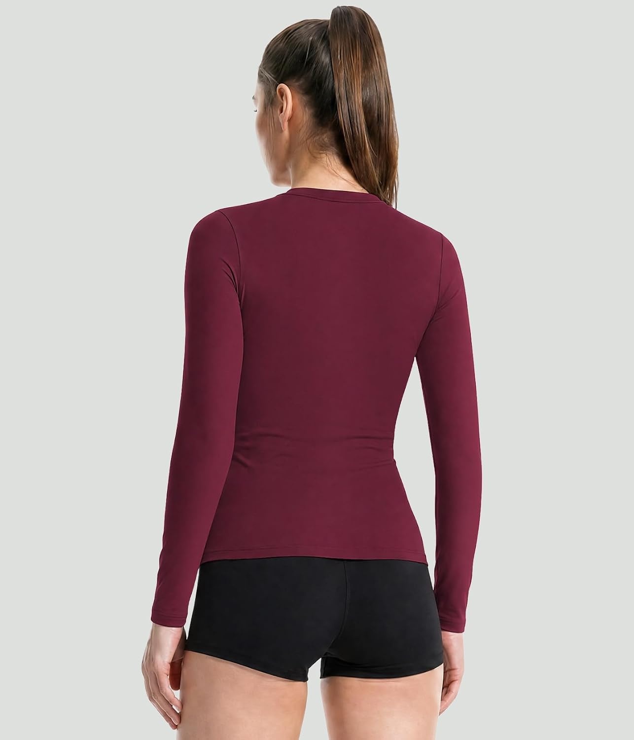 image:imageWomen Long Sleeve Compression Sun Shirts Workout Athletic Underscrubs Top Upf 50 breathable uv protection spf rash guard moisture wicking dry fit cooling undershirt for gym running swimBlackwhiteheather Light Greywine Red