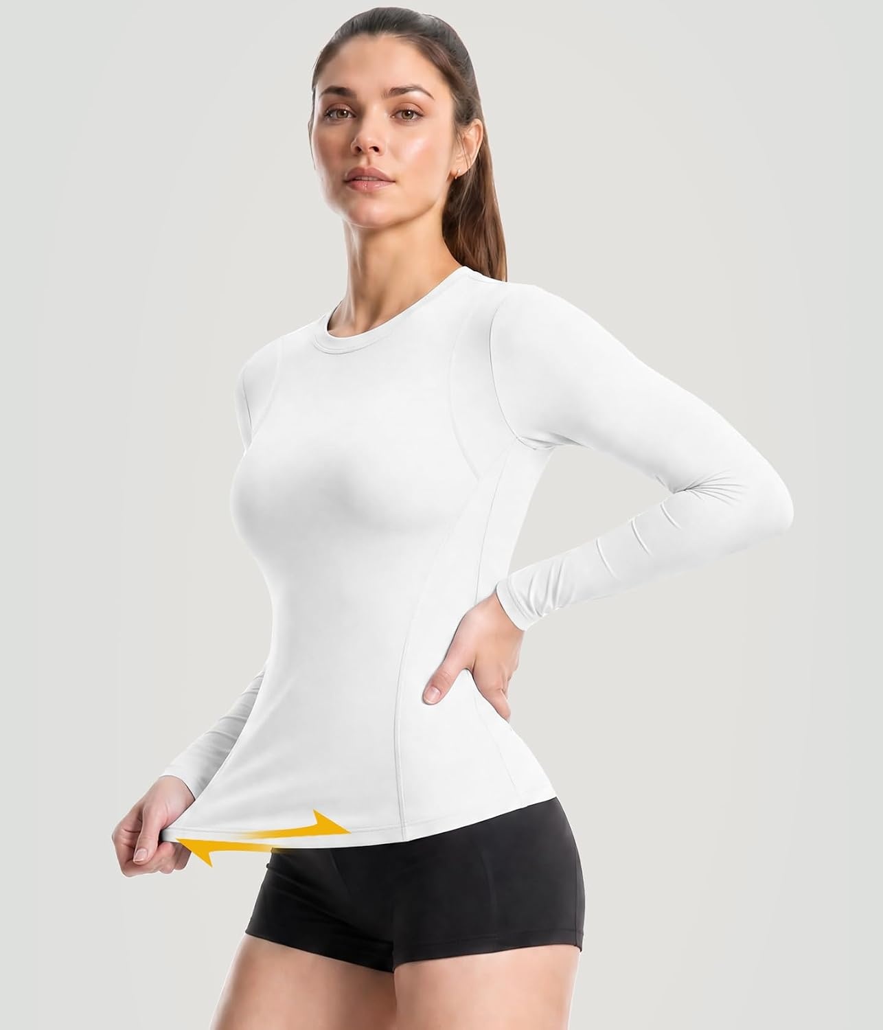 image:imageWomen Long Sleeve Compression Sun Shirts Workout Athletic Underscrubs Top Upf 50 breathable uv protection spf rash guard moisture wicking dry fit cooling undershirt for gym running swim2 Black2 White