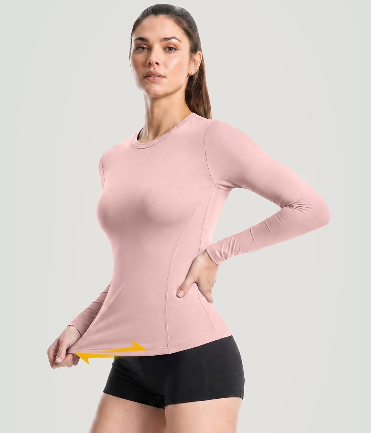 image:imageWomen Long Sleeve Compression Sun Shirts Workout Athletic Underscrubs Top Upf 50 breathable uv protection spf rash guard moisture wicking dry fit cooling undershirt for gym running swimBlackheather Light Grayhaze Bluegray Pink