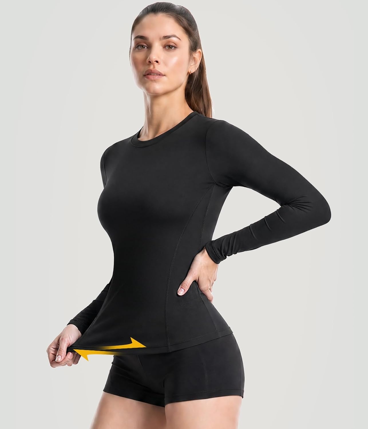 image:imageWomen Long Sleeve Compression Sun Shirts Workout Athletic Underscrubs Top Upf 50 breathable uv protection spf rash guard moisture wicking dry fit cooling undershirt for gym running swim2 Black