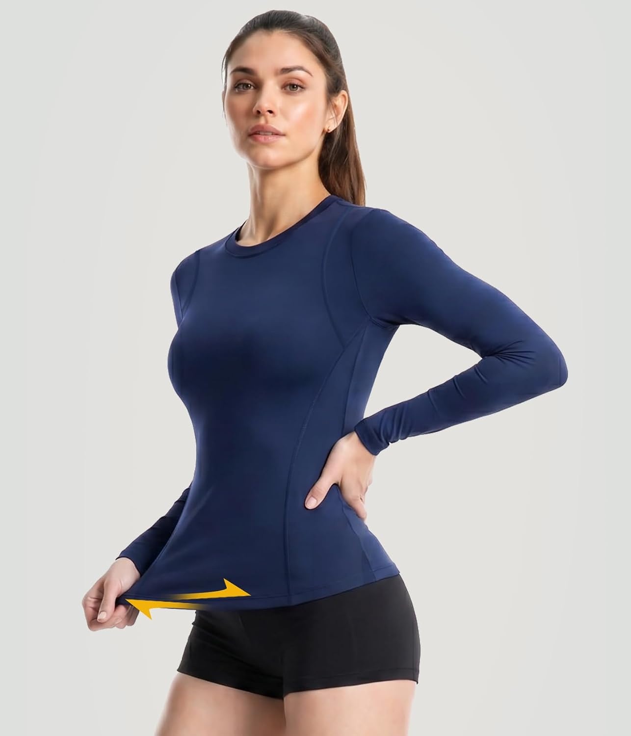 image:imageWomen Long Sleeve Compression Sun Shirts Workout Athletic Underscrubs Top Upf 50 breathable uv protection spf rash guard moisture wicking dry fit cooling undershirt for gym running swimBlackwhitehaze Bluedark Blue