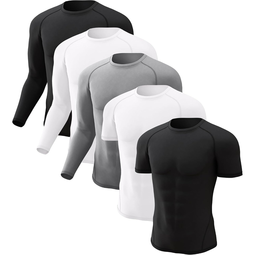 image:imageCL convallaria Compression Shirt Men Long Short Sleeve Workout Rash Guard Dry fit moisture wicking cool undershirt breathable stretch tight lightweight tshirts for athletic gym basketballA2black2whitegrey
