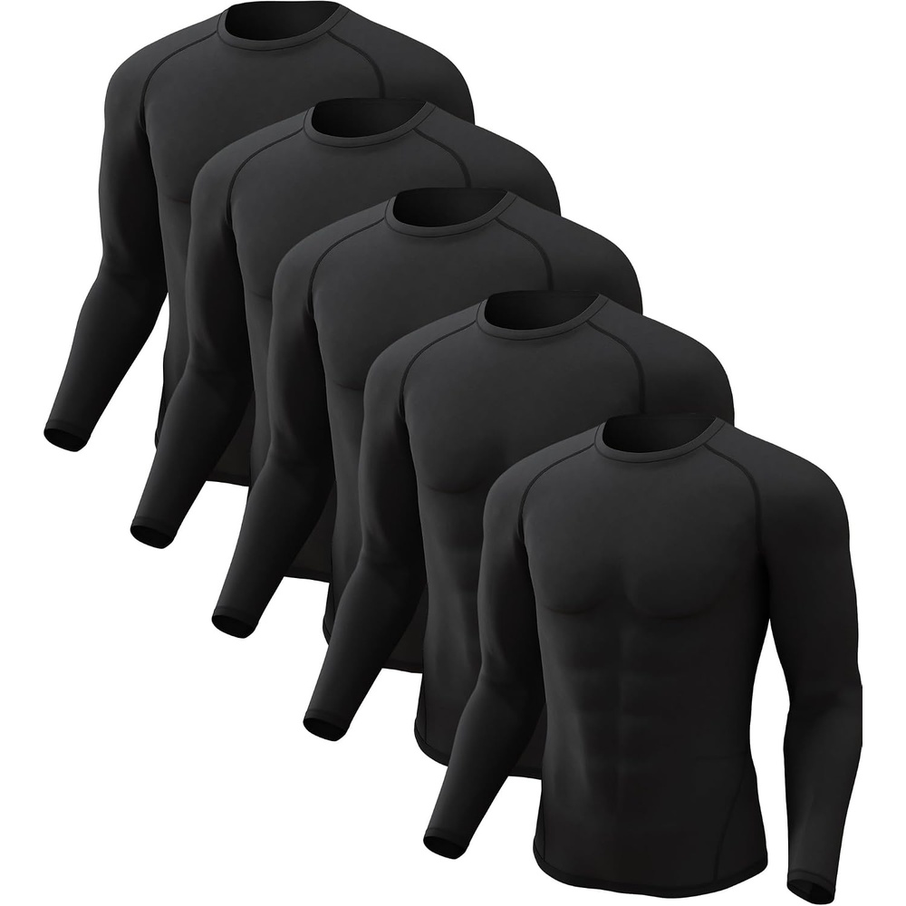 image:imageCL convallaria Compression Shirt Men Long Short Sleeve Workout Rash Guard Dry fit moisture wicking cool undershirt breathable stretch tight lightweight tshirts for athletic gym basketballC5black