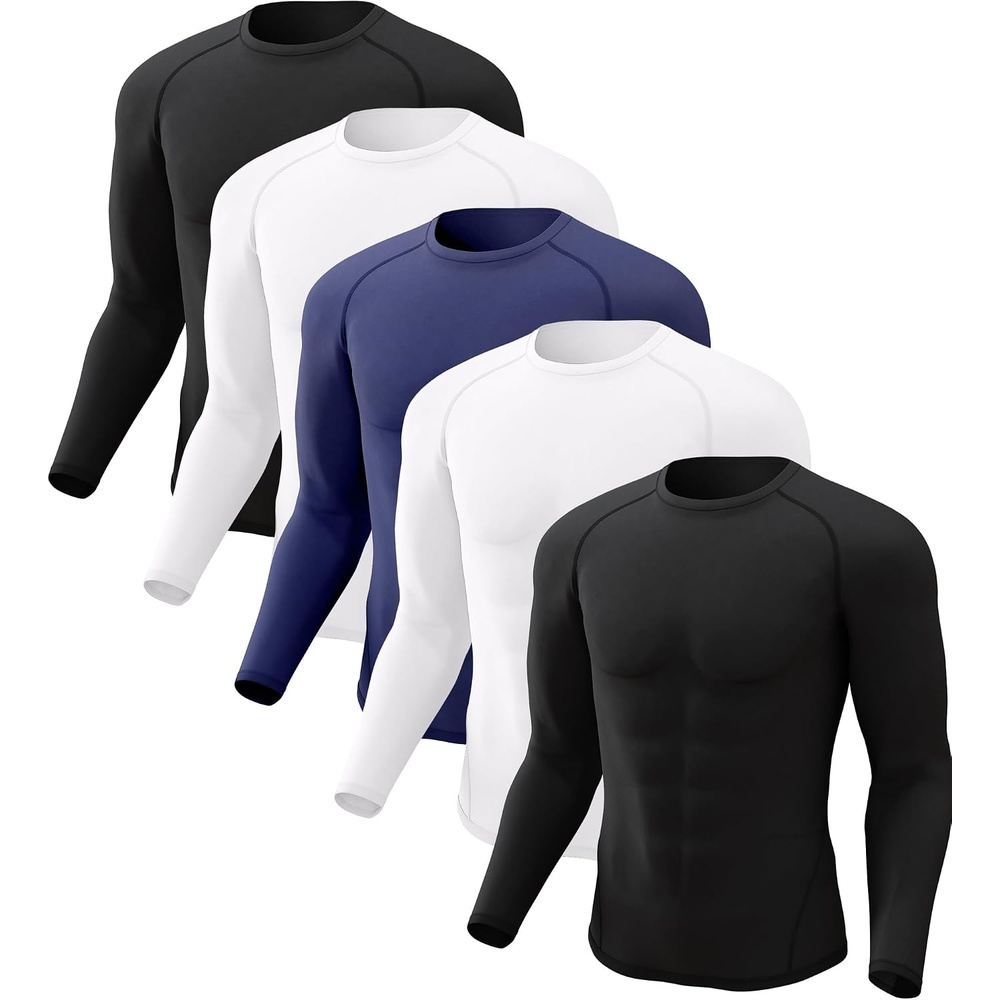 image:imageCL convallaria Compression Shirt Men Long Short Sleeve Workout Rash Guard  Dry fit moisture wicking cool undershirt breathable stretch tight lightweight tshirts for athletic gym basketballC2black2whiteblue