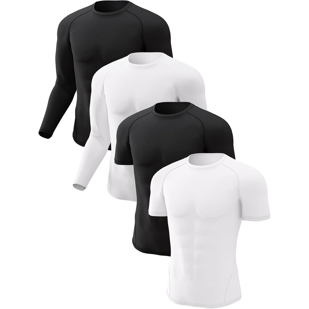 image:imageCL convallaria Compression Shirt Men Long Short Sleeve Workout Rash Guard Dry fit moisture wicking cool undershirt breathable stretch tight lightweight tshirts for athletic gym basketballD2black2white