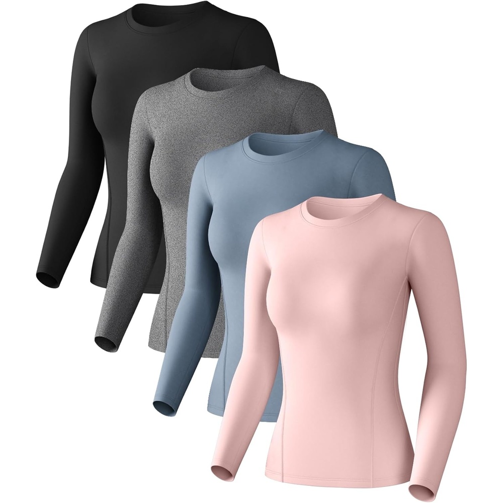 image:imageWomen Long Sleeve Compression Sun Shirts Workout Athletic Underscrubs Top Upf 50 breathable uv protection spf rash guard moisture wicking dry fit cooling undershirt for gym running swimBlackheather Light Grayhaze Bluegray Pink