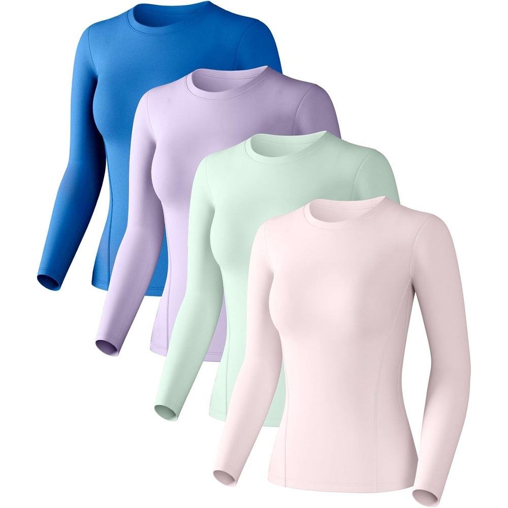 image:imageWomen Long Sleeve Compression Sun Shirts Workout Athletic Underscrubs Top Upf 50 breathable uv protection spf rash guard moisture wicking dry fit cooling undershirt for gym running swimPurplenavy Bluelight Pinkgreen