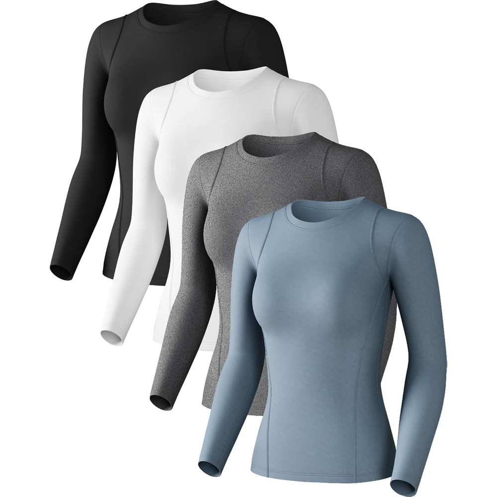 image:imageWomen Long Sleeve Compression Sun Shirts Workout Athletic Underscrubs Top Upf 50 breathable uv protection spf rash guard moisture wicking dry fit cooling undershirt for gym running swimBlackwhitehaze Blueheather Light Gray