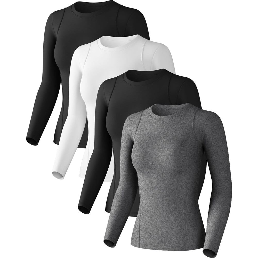 image:imageWomen Long Sleeve Compression Sun Shirts Workout Athletic Underscrubs Top Upf 50 breathable uv protection spf rash guard moisture wicking dry fit cooling undershirt for gym running swim2 Blackwhiteheather Light Grey