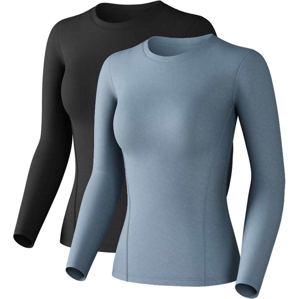 image:imageWomen Long Sleeve Compression Sun Shirts Workout Athletic Underscrubs Top Upf 50 breathable uv protection spf rash guard moisture wicking dry fit cooling undershirt for gym running swimBlackhaze Blue