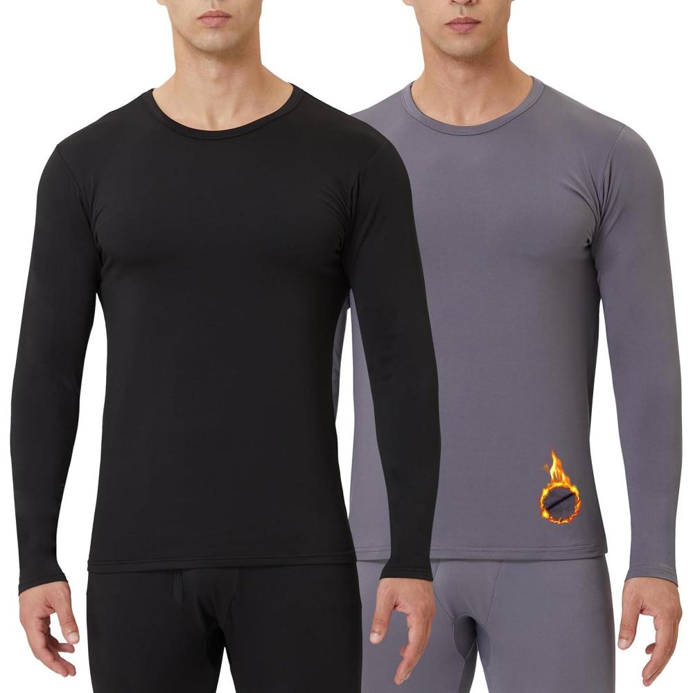 imageCL convallaria 2 Or 4 Pack Mens Thermal Underwear Shirt Fleece Lined Long Johns Base Layer Tops Cold Weather Athletic Sport Gear1noirGris